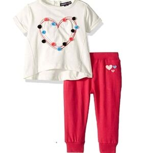 NWT Limited Too Baby Girls 12M 2 piece Set French Terry‎ Pom Pom Set Pink White